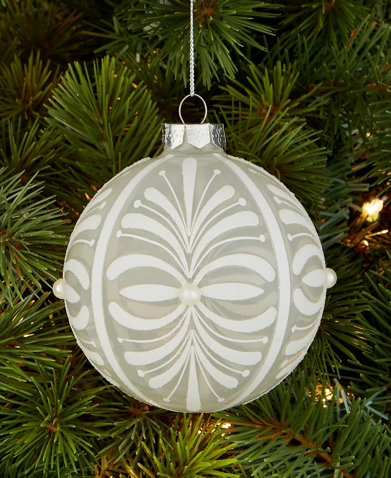 Holiday Lane Iced Delight White Glitter Decor Ball Ornament, Macy's Exclusive