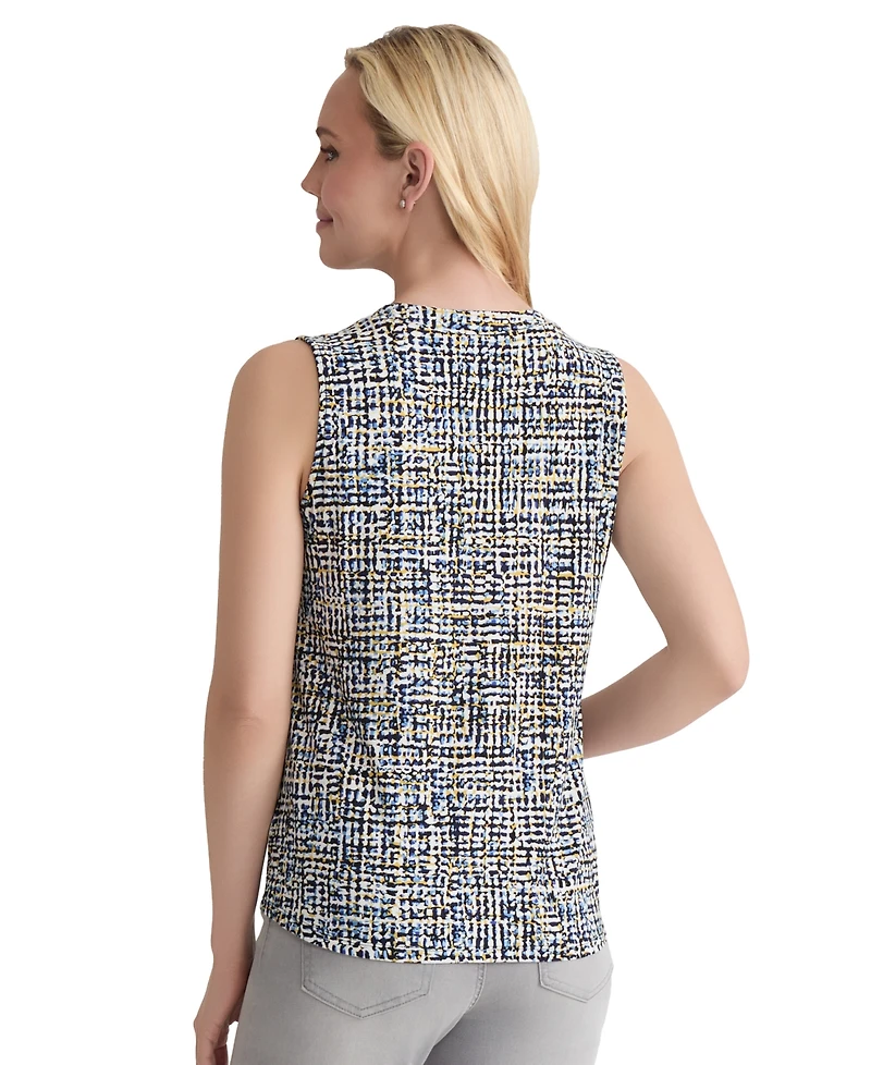 Jones New York Women's Printed Pleat-Front V-Neck Sleeveless Top