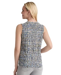 Jones New York Women's Printed Pleat-Front V-Neck Sleeveless Top