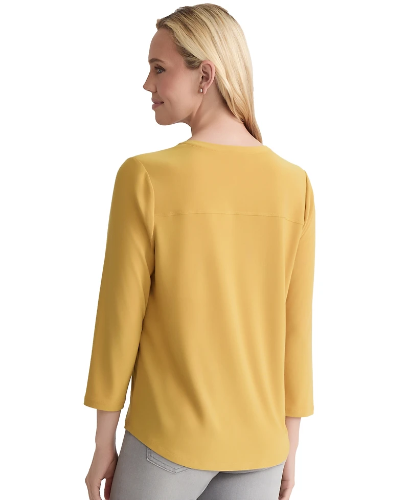 Jones New York Women's Solid 3/4-Sleeve Flap-Pocket Top