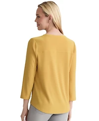 Jones New York Women's Solid 3/4-Sleeve Flap-Pocket Top
