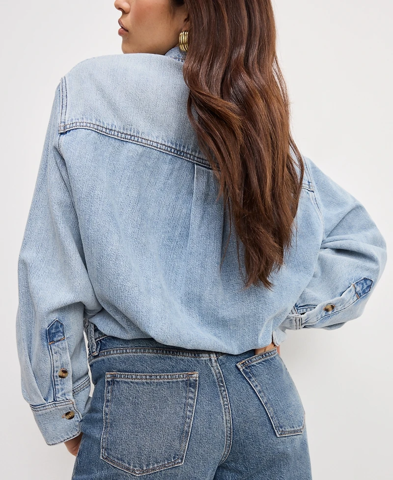 Good American Women's Denim Shirt Jumpsuit