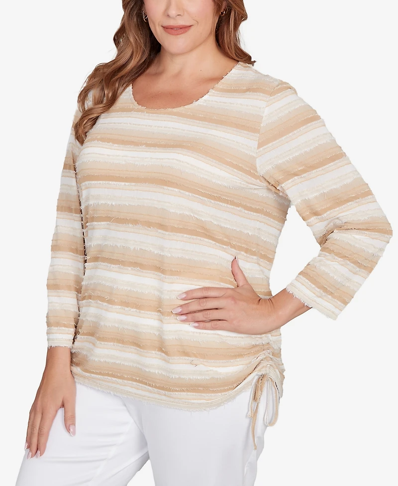 Ruby Rd. Plus Textured Stripe Drawstring Top