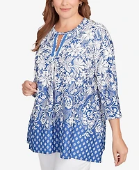 Ruby Rd. Plus Ibiza Ombre Floral Puff Print Top