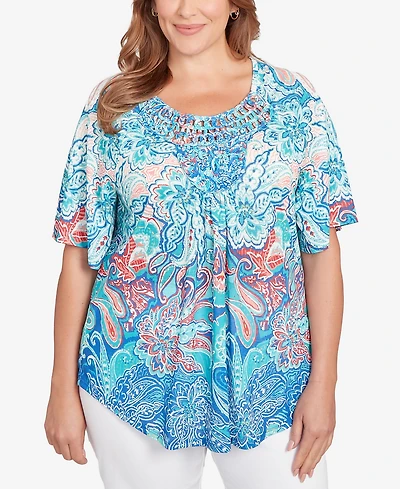 Ruby Rd. Plus Embellished Layered Paisley Top