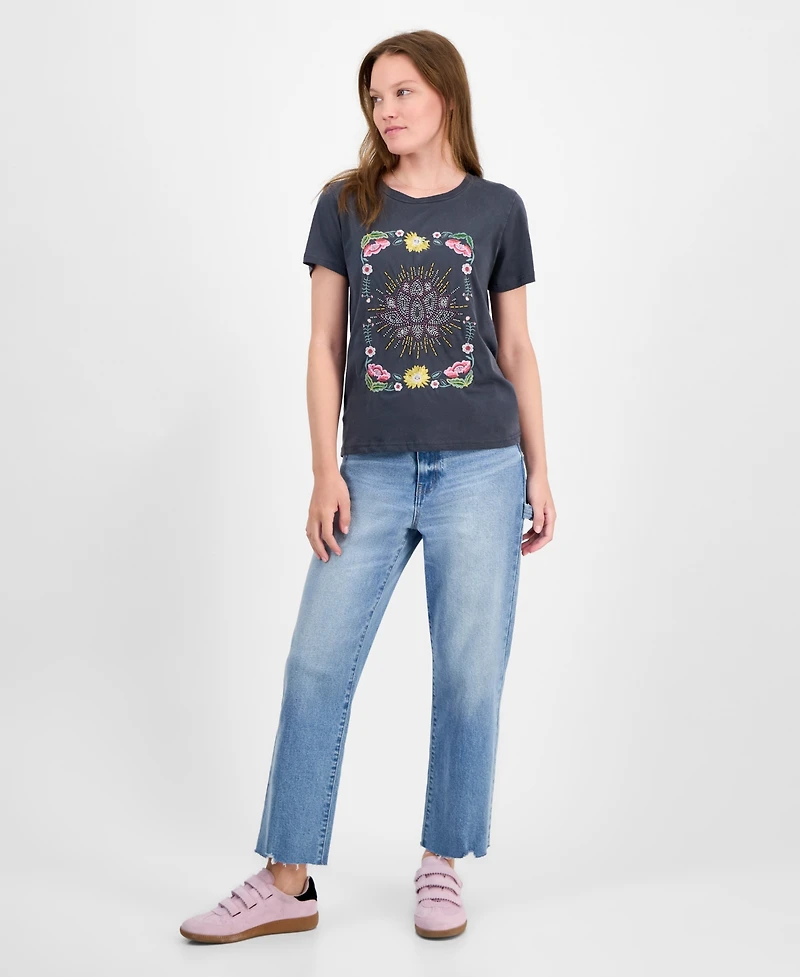 Lucky Brand Women's Beaded Lotus Crewneck Cotton T-Shirt