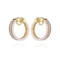 Vince Camuto Gold-Tone Crystals Cultivated Pearl Hoop Earrings