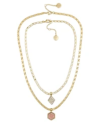 Vince Camuto Layered Necklace Set with Burgandy Stone Crystal Charm