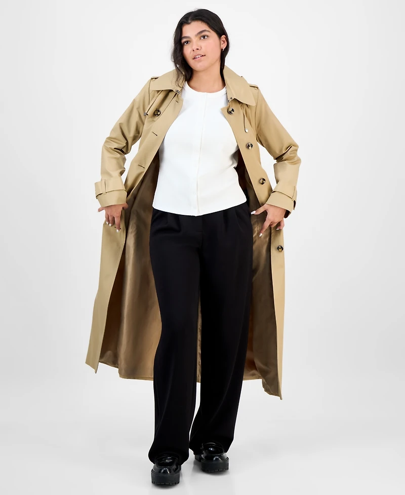 London Fog Women's Hooded Belted Maxi Trench Coat