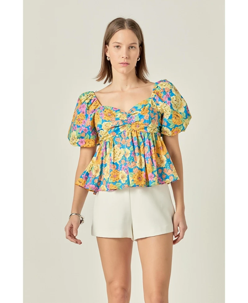 English Factory Women's Floral Puff Sleeve Top