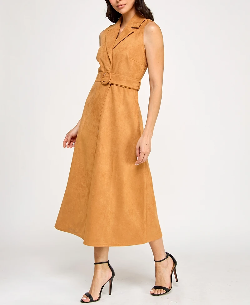 Planet Gold Juniors' Faux-Suede Sleeveless Jacket Dress