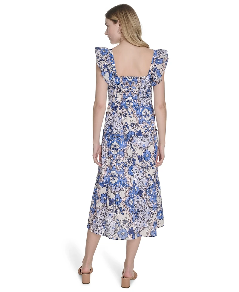 Vince Camuto Women's Printed Square-Neck Ruffle-Strap Dress