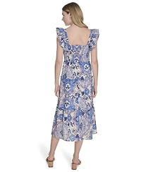 Vince Camuto Women's Printed Square-Neck Ruffle-Strap Dress