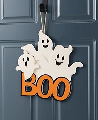 Glitzhome 14" Halloween Wooden Ghost Boo Door Hanger