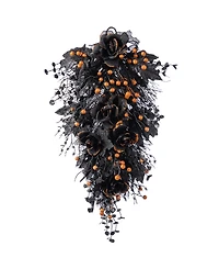 Glitzhome 28" Halloween Black Rose and Berry Swag Metal Wreath Hanger