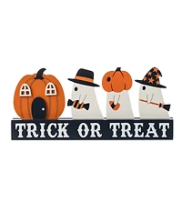 Glitzhome 5.25" Halloween Wooden Trick or Treat Pumpkin Ghosts Table Decor