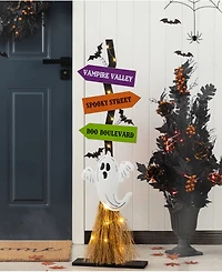 Glitzhome 41.75" Lighted Wooden Ghost's Broom Porch Decor
