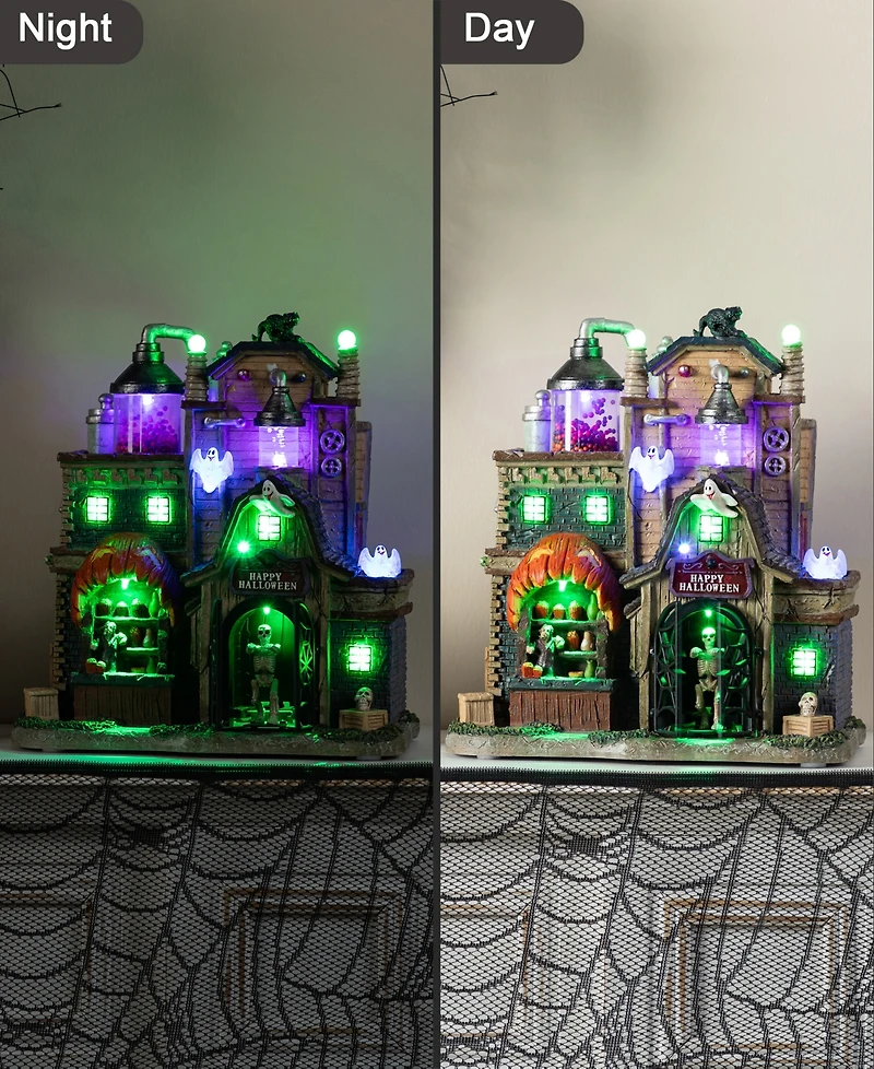 Glitzhome 11" Lighted Resin Halloween Haunted House Village