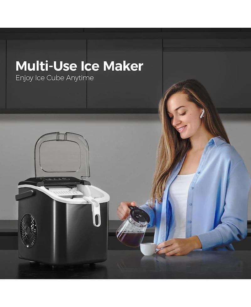 Cowsar Countertop Ice Maker Machine with Handle,26Lbs/24H,9 Cubes Ready in 6 Mins,Self-Cleaning Function with Ice Scoop and Basket for Home/Office