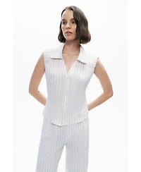 Nocturne Women's Sleeveless Linen Blend Shirt with Shoulder Pads