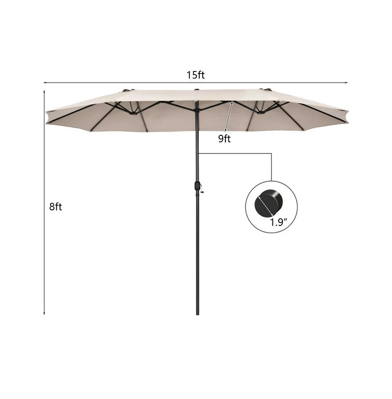15 Feet Patio Double-Sided Umbrella with Hand-Crank System