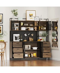Homsee High quality wood color steel wood combination cabinets, storage cabinets, pantry