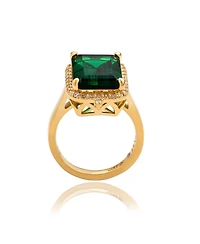 Suzy Levian New York Yellow Sterling Silver Emerald-Cut Green Cubic Zirconia and Pointed Halo White Ring