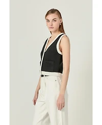 English Factory Women's Black and white knit vest
