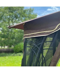 Flynama 10x10 Ft Patio Double Roof Gazebo Replacement Canopy Top Fabric,Brown