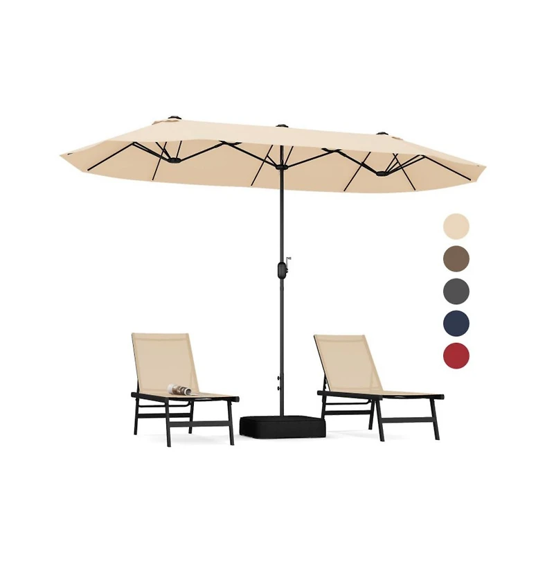 13 Feet Double-Sided Patio Twin Table Umbrella with Crank Handle