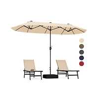 13 Feet Double-Sided Patio Twin Table Umbrella with Crank Handle