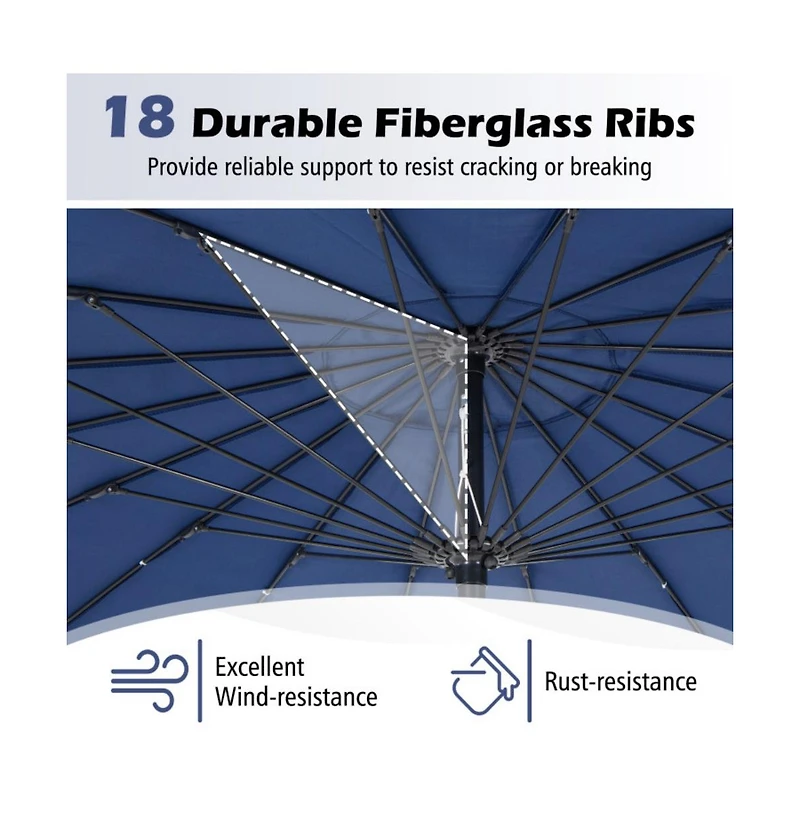 9 Feet Round Patio Umbrella with 18 Fiberglass Ribs