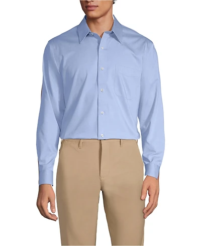 Lands' End Big & Tall Solid No Iron Supima Pinpoint Straight Collar Dress Shirt