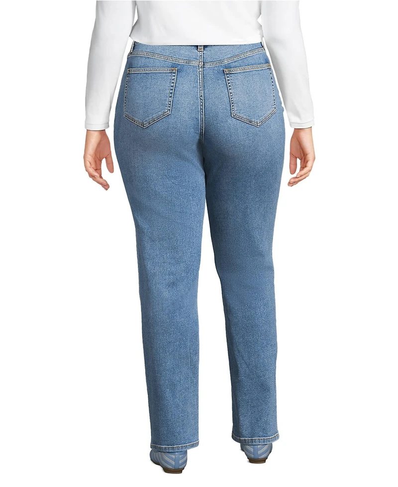 Lands' End Women's Plus Recover High Rise Straight Leg Blue Jeans