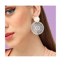 Sohi Women's Red Floral Filigree Drop Earrings