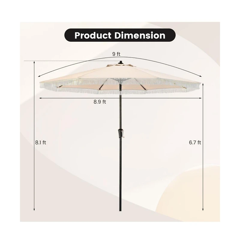 9 feet Patio Umbrella with Sun-Protective Canopy for Garden Pool