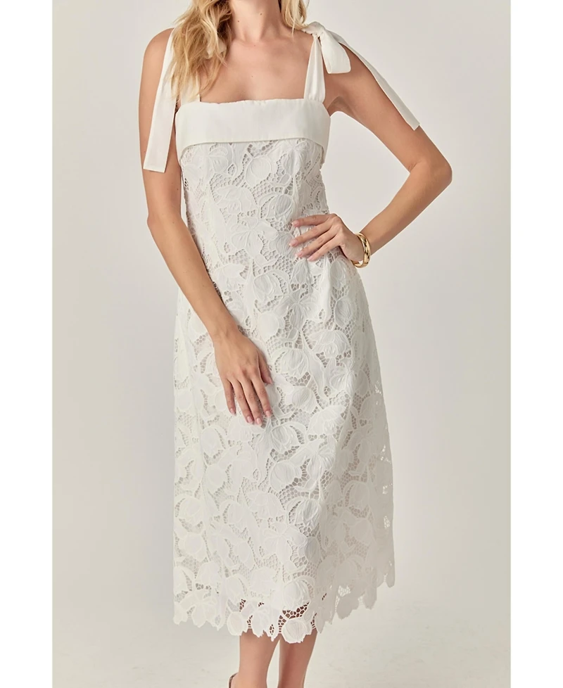 English Factory Women's Bow Sleeveless Lace Midi Dress