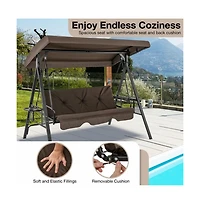 Convertible 3-Seat Patio Porch Swing Chair to Flat Bed with Adjustable Canopy