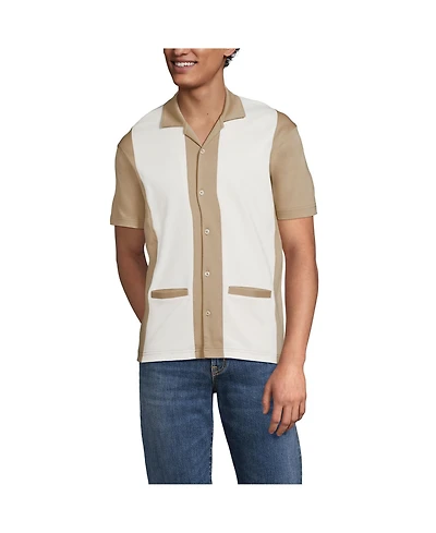 Lands' End Men's Short Sleeve Supima Retro Camp Collar Button Through Shirt