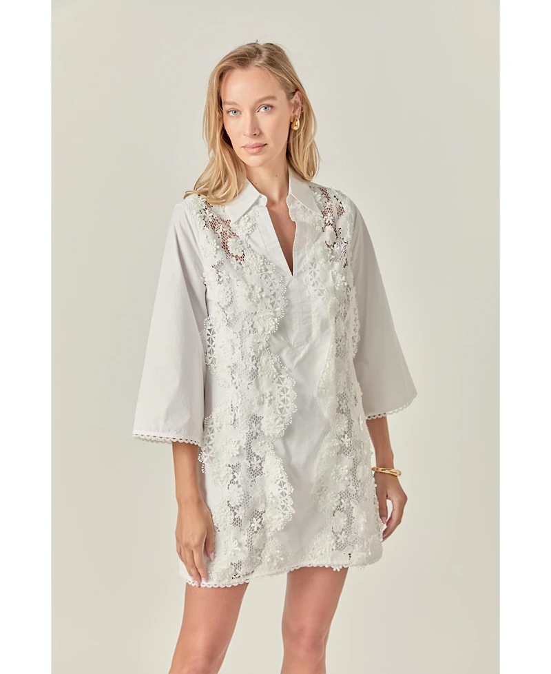English Factory Women's Lace Trimmed Shirt Mini Dress