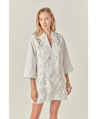 English Factory Women's Lace Trimmed Shirt Mini Dress