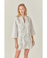 English Factory Women's Lace Trimmed Shirt Mini Dress