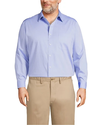 Lands' End Big & Tall Traditional Fit Solid No Iron Supima Pinpoint Straight Collar Dress Shirt