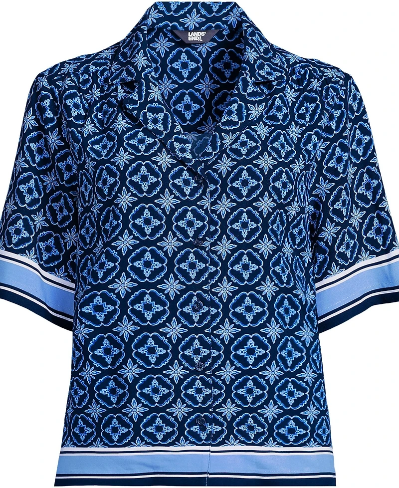 Lands' End Women's Rayon Short Sleeve Camp Shirt