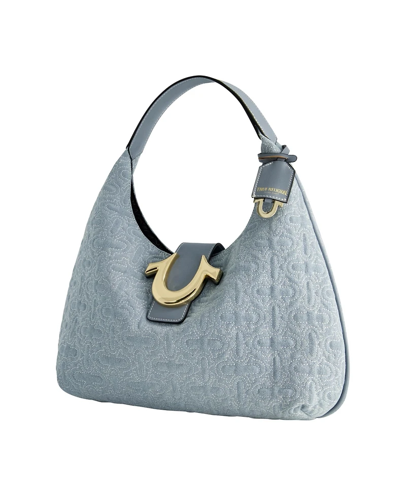 True Religion Quilted Horseshoe Large Denim Hobo