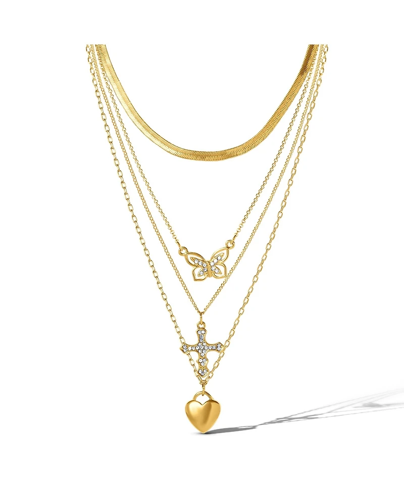 Jessica Simpson Layered Butterfly, Cross & Heart Pendant Necklace Set