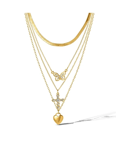 Jessica Simpson Layered Butterfly, Cross & Heart Pendant Necklace Set