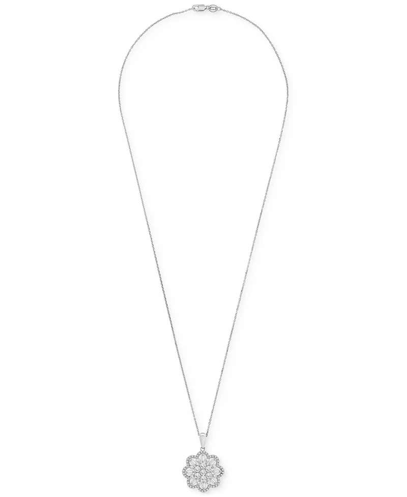 Wrapped in Love Diamond Round & Baguette 18" Pendant Necklace (1 ct. t.w.) in 14k White Gold, Exclusively at Macy's