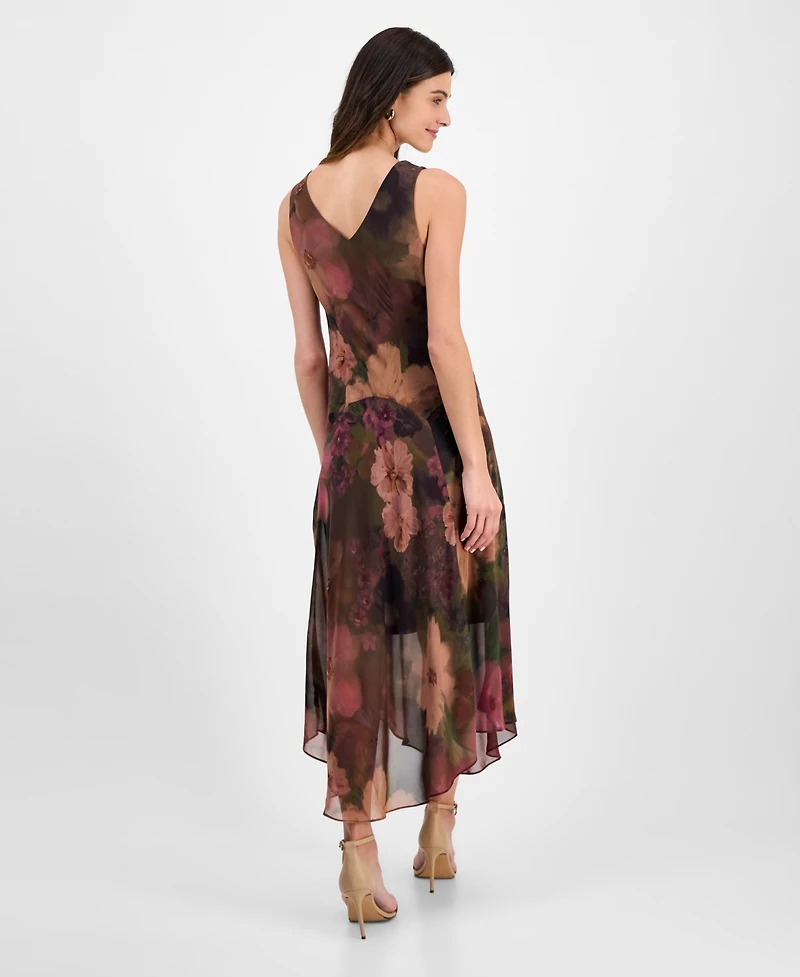 Robbie Bee Women's Cowlneck Floral-Print Dress