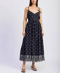 En Saison Women's Nara Cotton Embroidered Tie-Strap Midi Dress